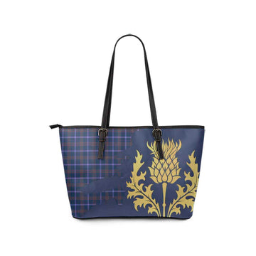 Tartan Vibes Clothing Jewish Tartan Leather Tote Bag Gold Thistle Style