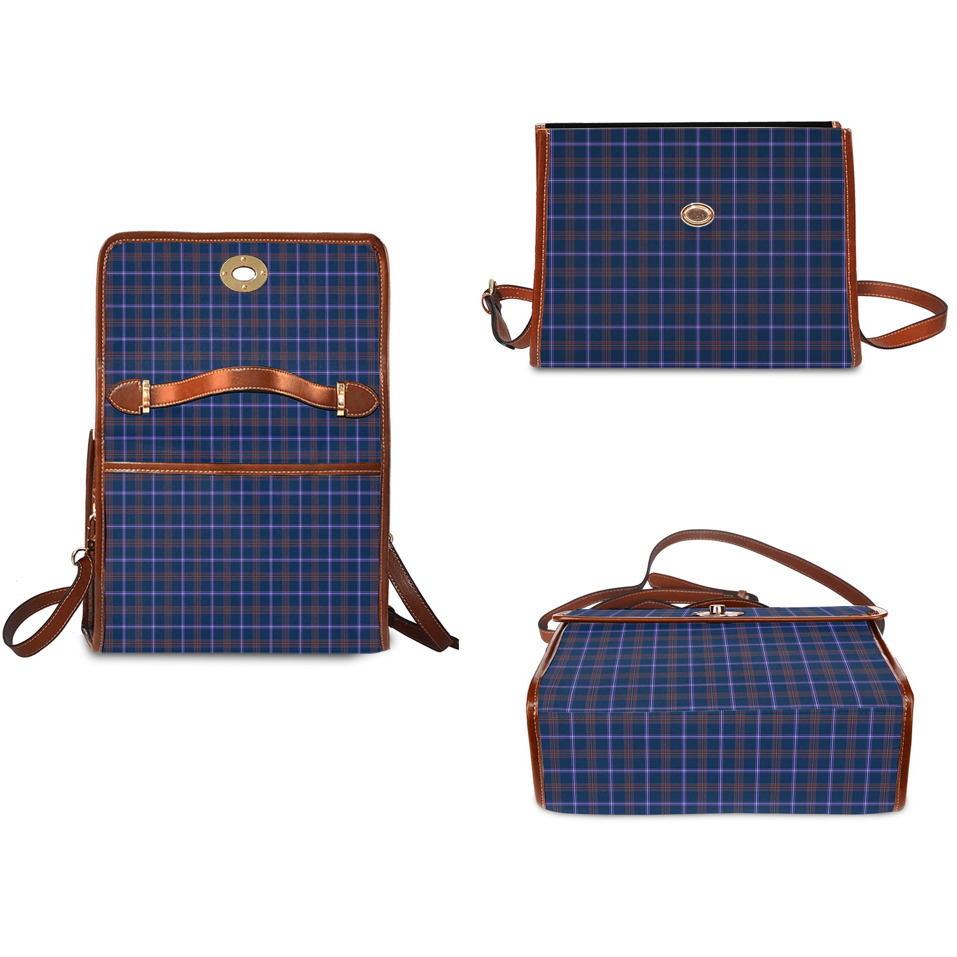 Tartan Vibes Clothing Jewish Tartan Leather Strap Waterproof Canvas Bag
