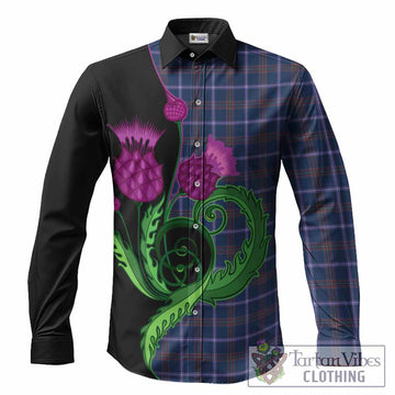 Jewish Tartan Long Sleeve Button Shirts Traditional Scottish Thistle
