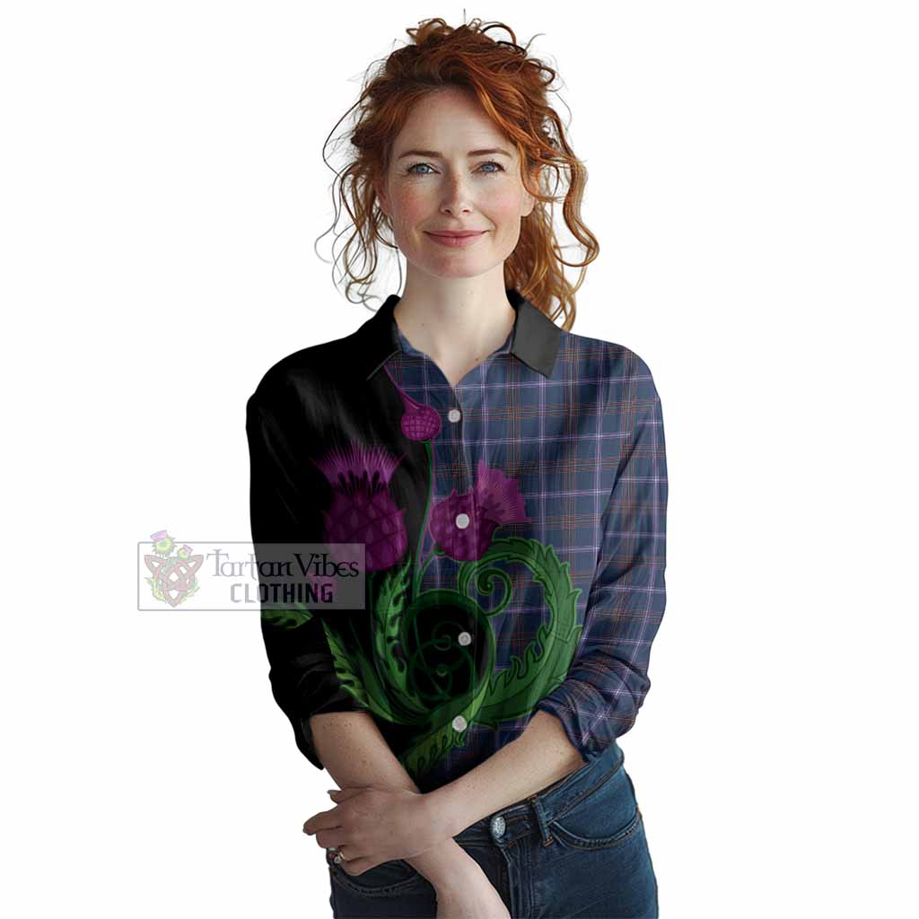 Jewish Tartan Women Casual Shirt Traditional Scottish Thistle