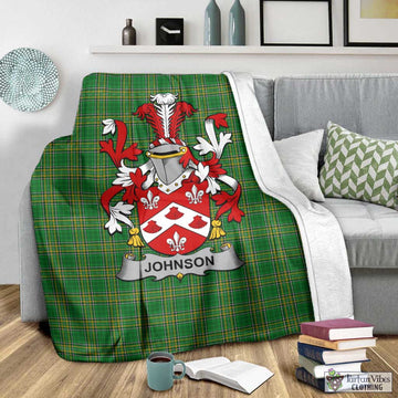 Tartan Vibes Clothing Johnson Irish Clan Tartan Blanket with Coat of Arms