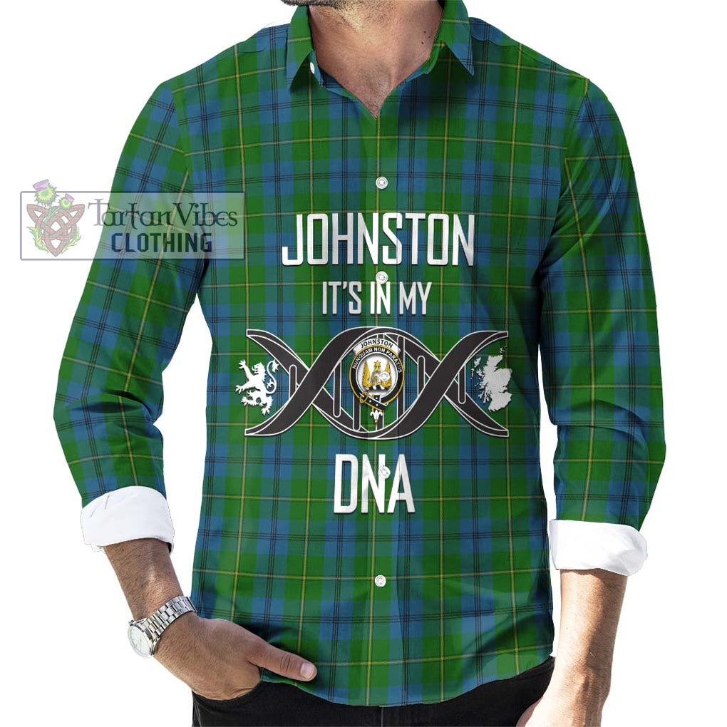 Johnston Tartan Long Sleeve Button Shirt with Family Crest DNA In Me Style Men's Shirt S - Tartanvibesclothing Shop
