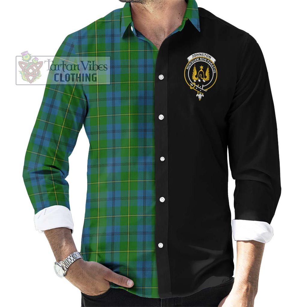 Johnston Tartan Long Sleeve Button Shirt with Family Crest and Half Of Me Style - Tartanvibesclothing Shop