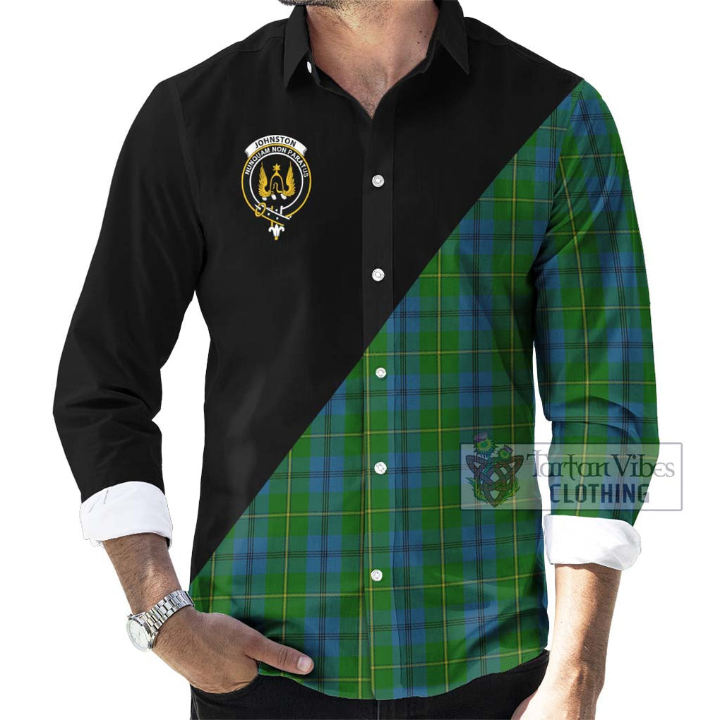 Johnston Tartan Long Sleeve Button Shirt with Family Crest and Military Logo Style - Tartanvibesclothing Shop