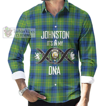 Johnston Ancient Tartan Long Sleeve Button Shirt with Family Crest DNA In Me Style Men's Shirt S - Tartanvibesclothing Shop
