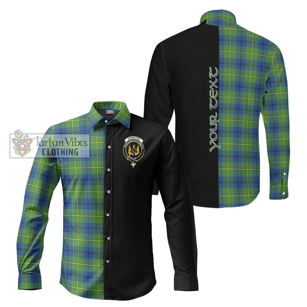 Johnston Ancient Tartan Long Sleeve Button Shirt with Family Crest and Half Of Me Style Men's Shirt S - Tartanvibesclothing Shop