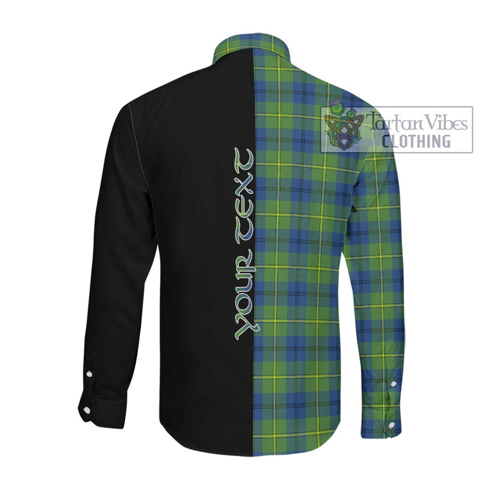 Johnston Ancient Tartan Long Sleeve Button Shirt with Family Crest and Half Of Me Style Men's Shirt - Tartanvibesclothing Shop