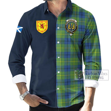 Tartan Vibes Clothing Johnston Ancient Tartan Long Sleeve Button Shirt with Scottish Lion Royal Arm Half Style