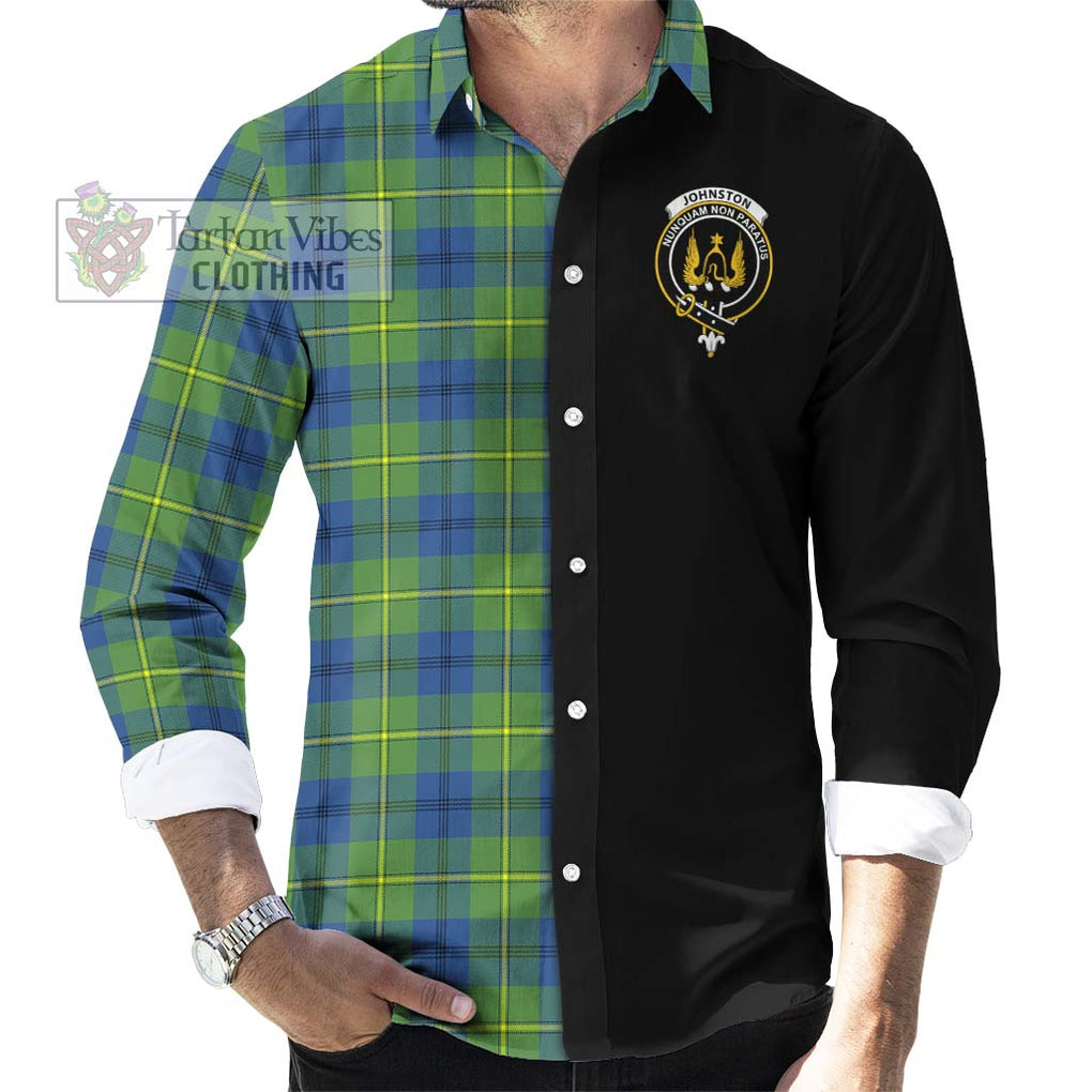 Johnston Ancient Tartan Long Sleeve Button Shirt with Family Crest and Half Of Me Style - Tartanvibesclothing Shop