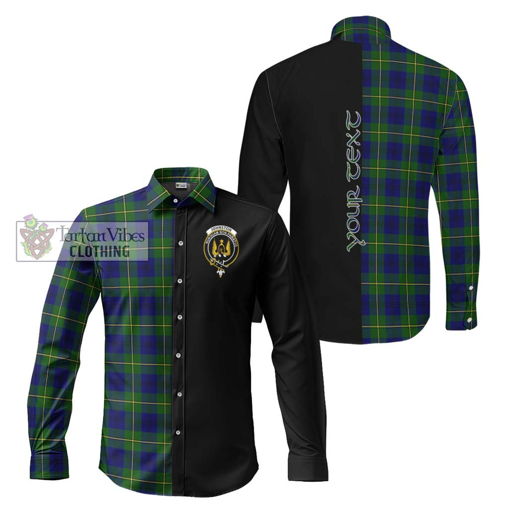 Johnston Modern Tartan Long Sleeve Button Shirt with Family Crest and Half Of Me Style Men's Shirt S - Tartanvibesclothing Shop