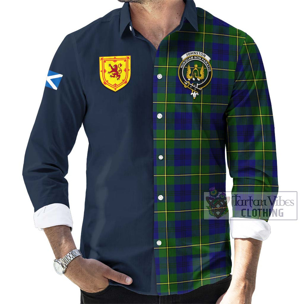 Tartan Vibes Clothing Johnston Modern Tartan Long Sleeve Button Shirt with Scottish Lion Royal Arm Half Style