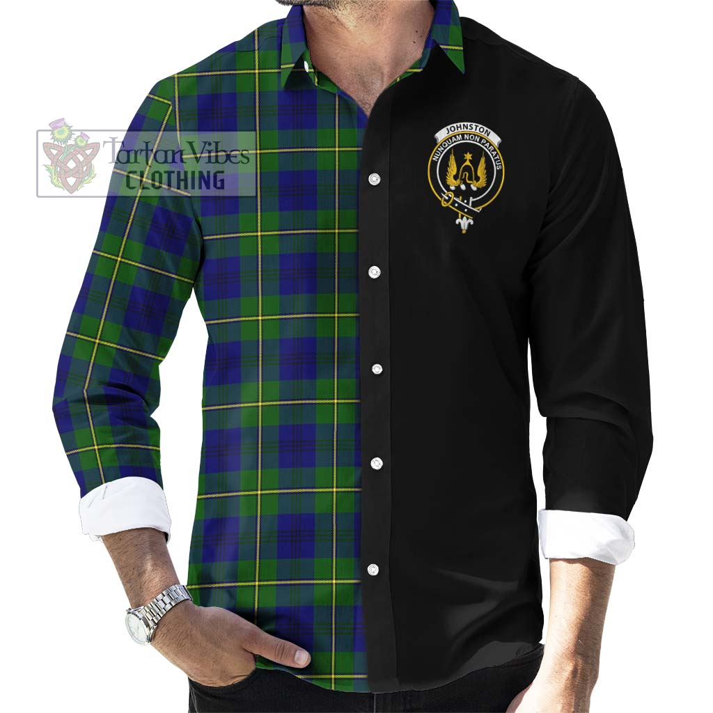 Johnston Modern Tartan Long Sleeve Button Shirt with Family Crest and Half Of Me Style - Tartanvibesclothing Shop