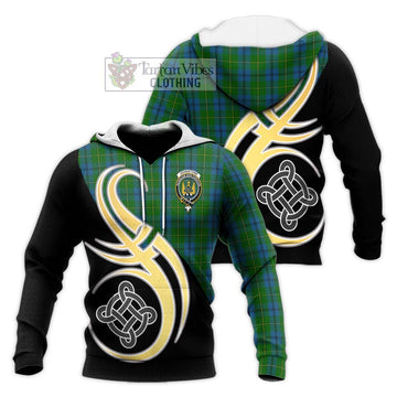 Johnstone (Johnston) Tartan Knitted Hoodie with Family Crest and Celtic Symbol Style Unisex Knitted Pullover Hoodie - Tartan Vibes Clothing