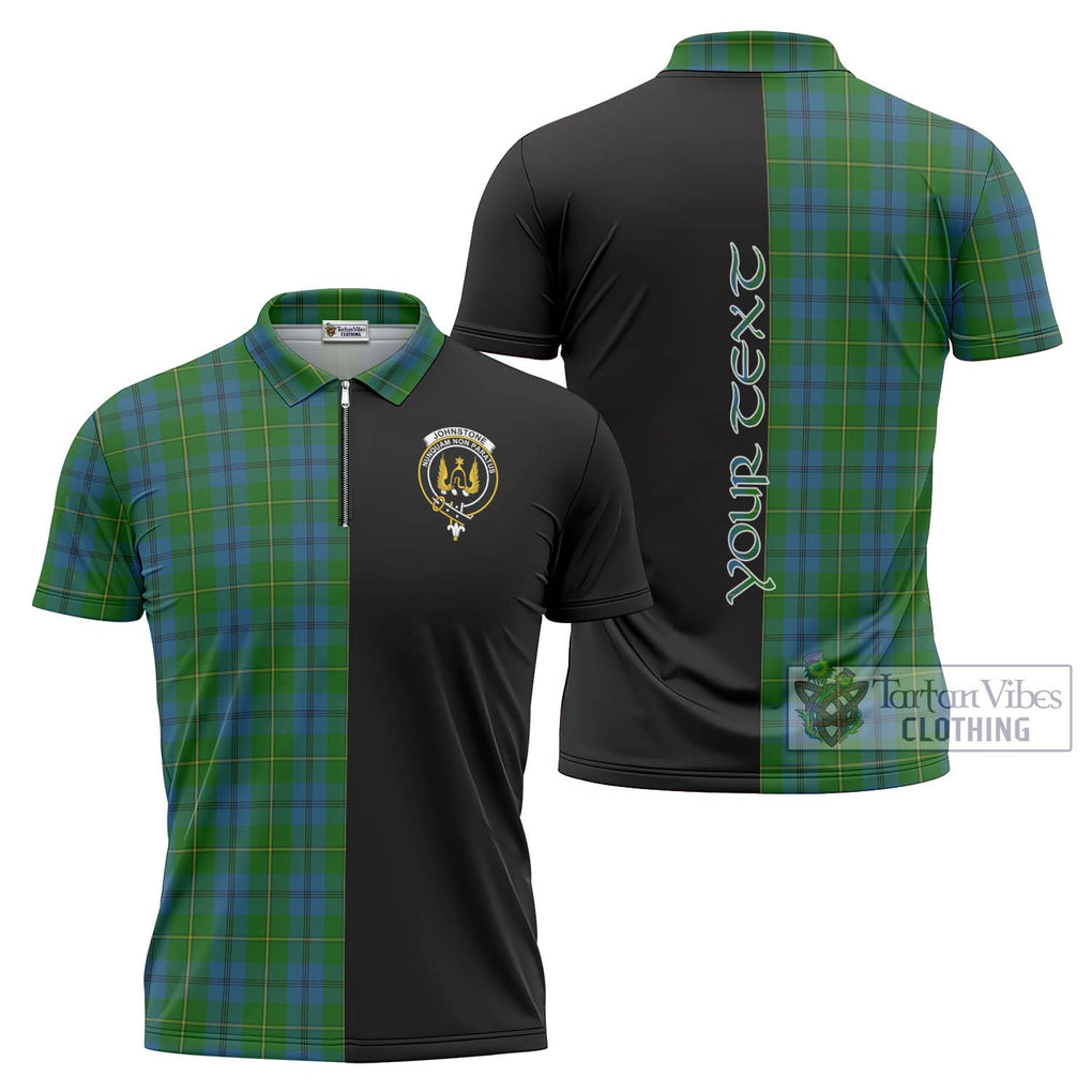 Johnstone (Johnston) Tartan Zipper Polo Shirt with Family Crest and Half Of Me Style Unisex - Tartanvibesclothing Shop