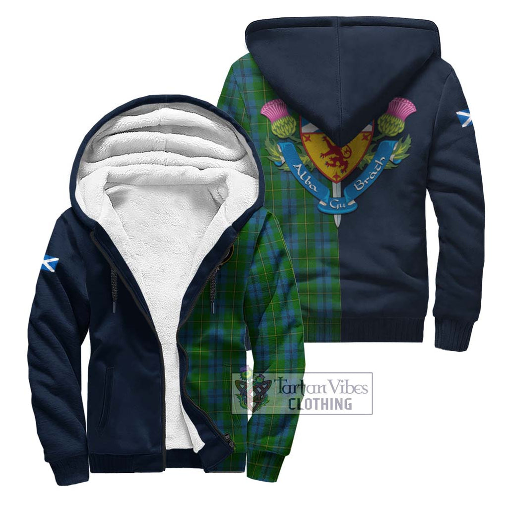 Tartan Vibes Clothing Johnstone Tartan Sherpa Hoodie with Scottish Lion Royal Arm Half Style