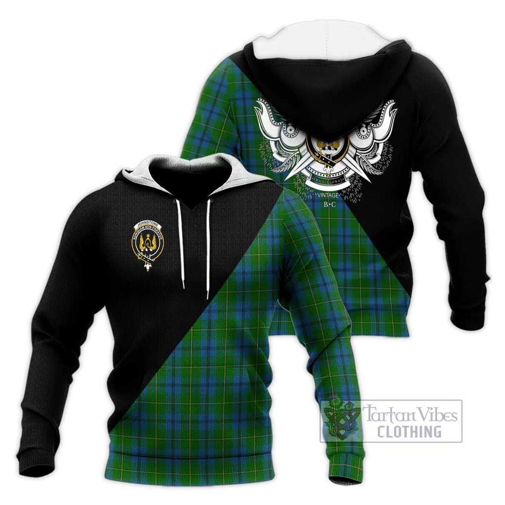 Johnstone (Johnston) Tartan Knitted Hoodie with Family Crest and Military Logo Style Unisex Knitted Pullover Hoodie - Tartanvibesclothing Shop