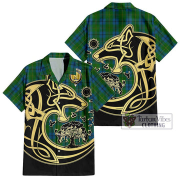 Johnstone (Johnston) Tartan Hawaiian Shirt with Family Crest Celtic Wolf Style