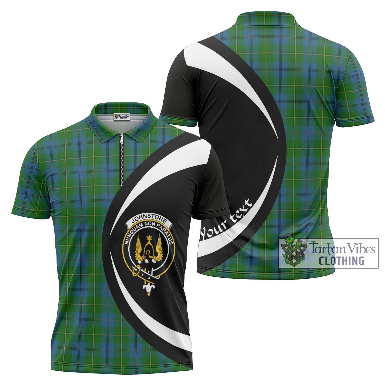 Tartan Vibes Clothing Johnstone Tartan Zipper Polo Shirt with Family Crest Circle Style