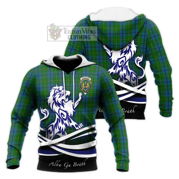 Johnstone (Johnston) Tartan Knitted Hoodie with Alba Gu Brath Regal Lion Emblem Unisex Knitted Pullover Hoodie - Tartanvibesclothing Shop