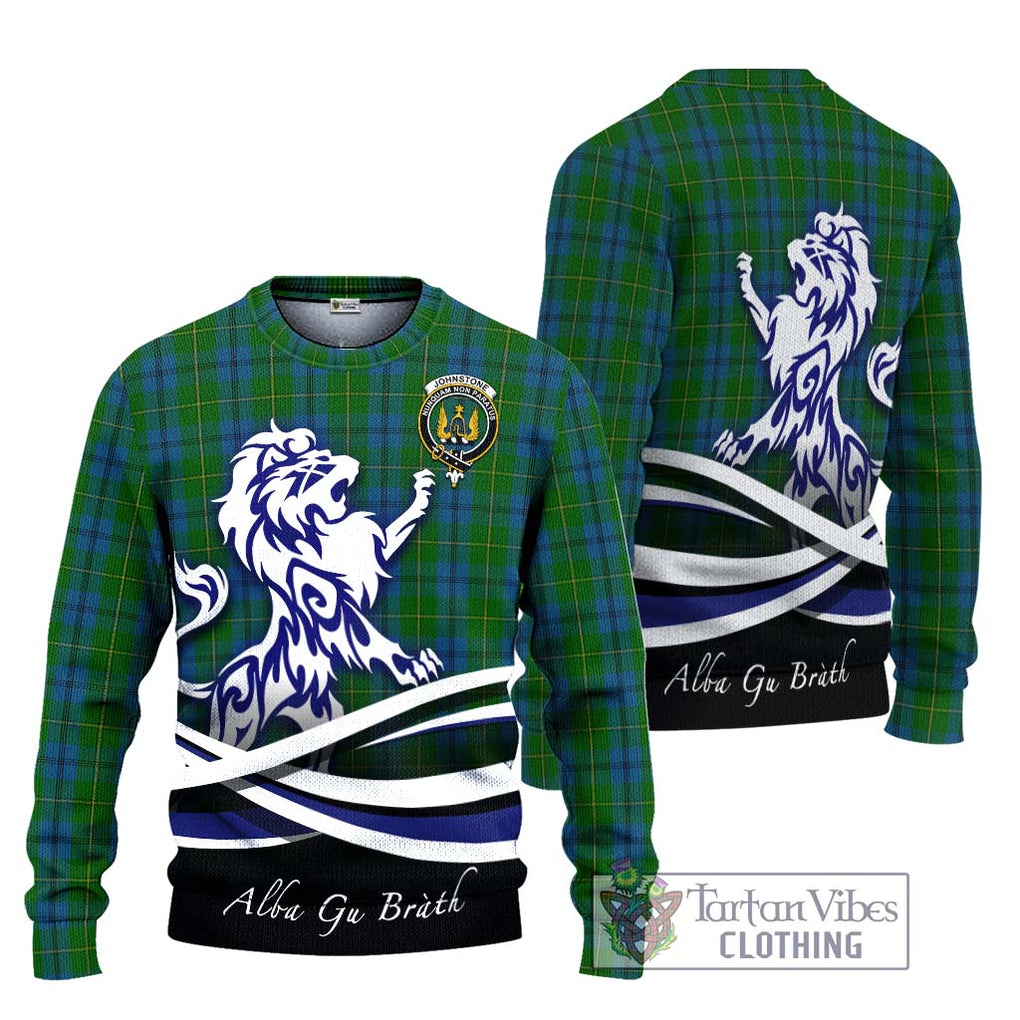 Johnstone (Johnston) Tartan Knitted Sweater with Alba Gu Brath Regal Lion Emblem Unisex - Tartanvibesclothing Shop