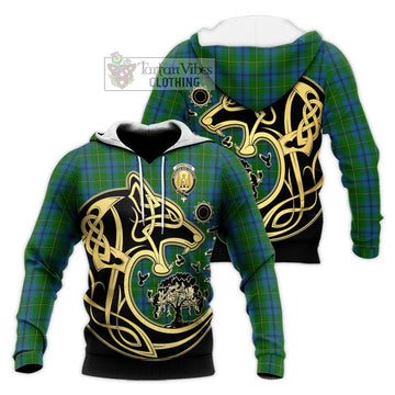 Johnstone (Johnston) Tartan Knitted Hoodie with Family Crest Celtic Wolf Style Unisex Knitted Pullover Hoodie - Tartan Vibes Clothing