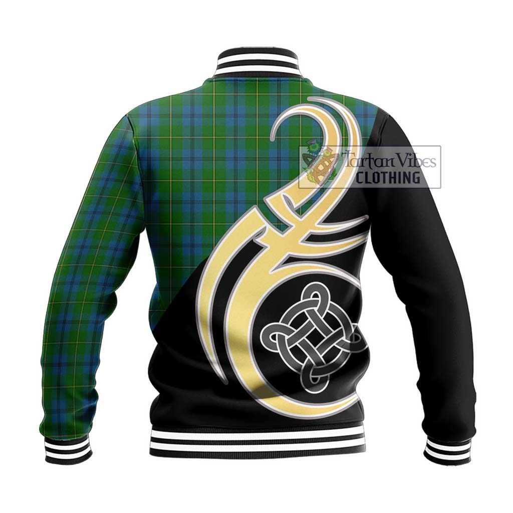 Johnstone (Johnston) Tartan Baseball Jacket with Family Crest and Celtic Symbol Style - Tartan Vibes Clothing