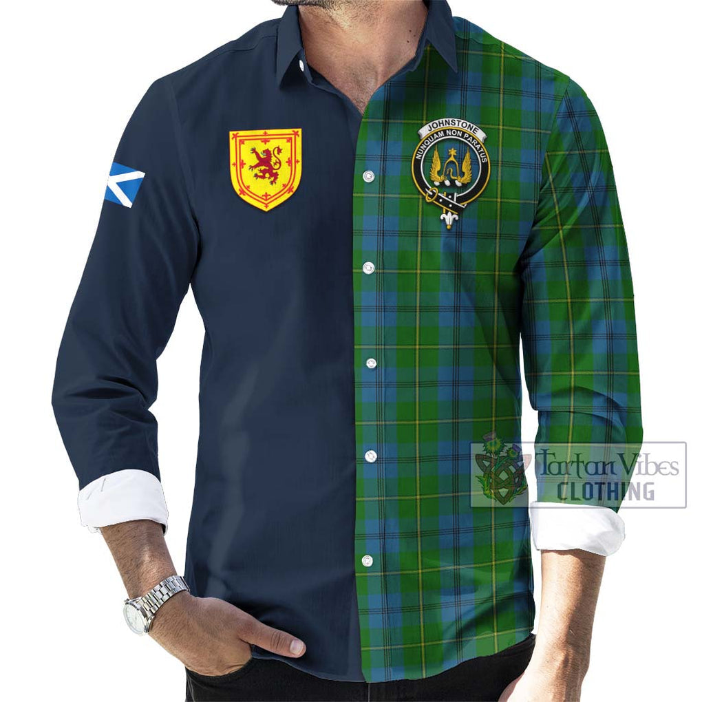 Tartan Vibes Clothing Johnstone Tartan Long Sleeve Button Shirt with Scottish Lion Royal Arm Half Style