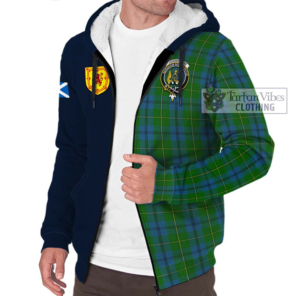 Tartan Vibes Clothing Johnstone Tartan Sherpa Hoodie with Scottish Lion Royal Arm Half Style