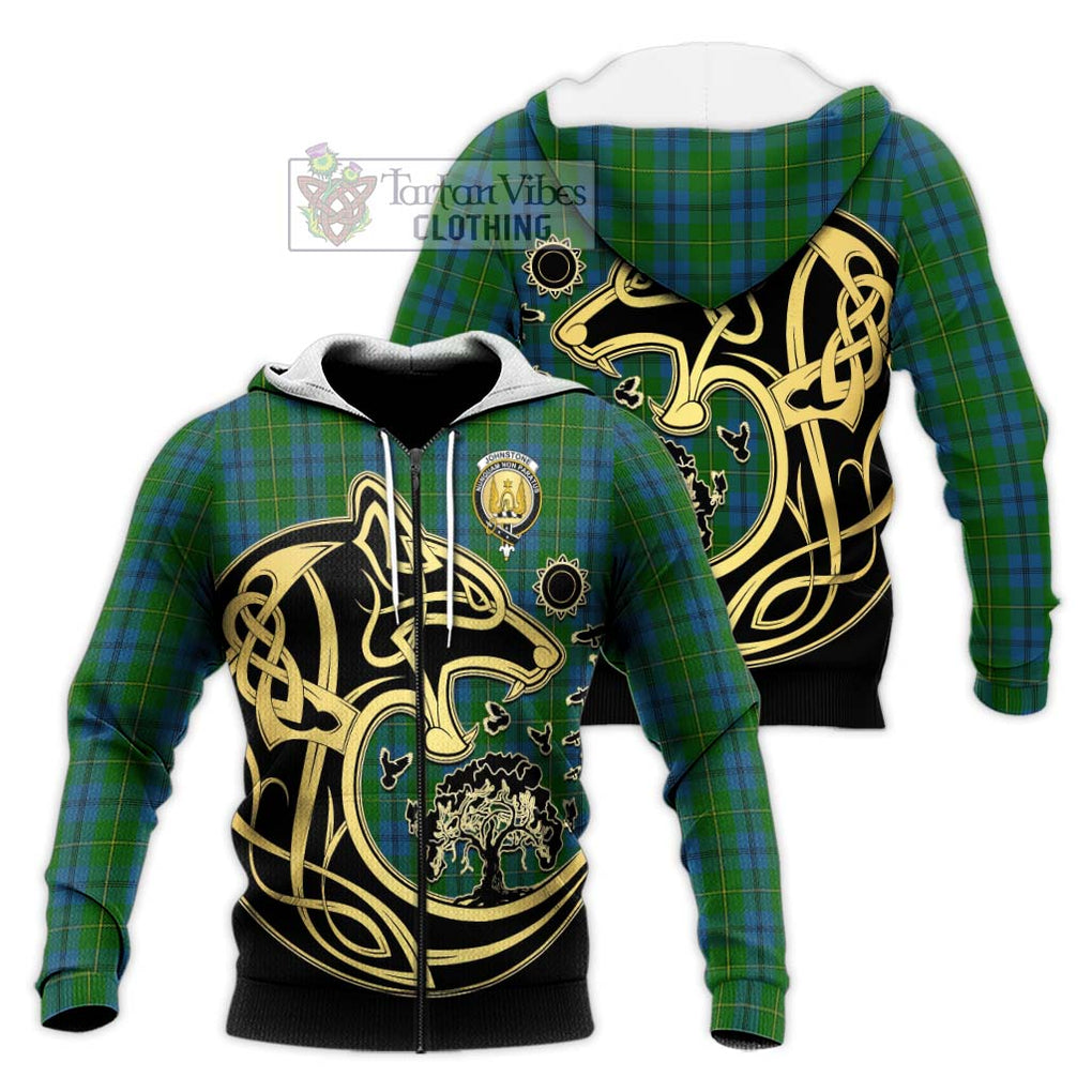 Johnstone (Johnston) Tartan Knitted Hoodie with Family Crest Celtic Wolf Style Unisex Knitted Zip Hoodie - Tartan Vibes Clothing