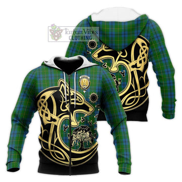 Johnstone (Johnston) Tartan Knitted Hoodie with Family Crest Celtic Wolf Style Unisex Knitted Zip Hoodie - Tartan Vibes Clothing