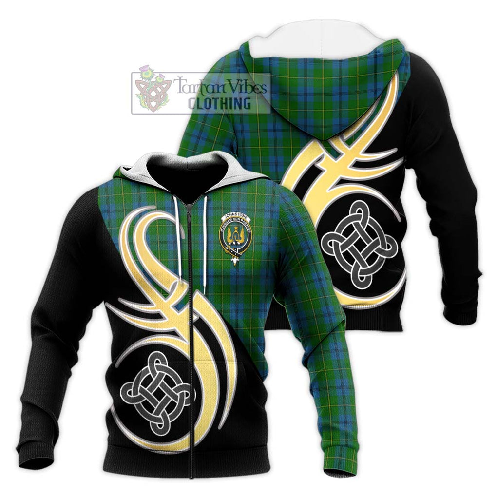 Johnstone (Johnston) Tartan Knitted Hoodie with Family Crest and Celtic Symbol Style Unisex Knitted Zip Hoodie - Tartan Vibes Clothing