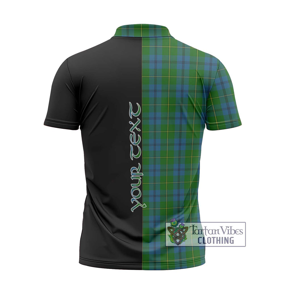 Johnstone (Johnston) Tartan Zipper Polo Shirt with Family Crest and Half Of Me Style - Tartanvibesclothing Shop
