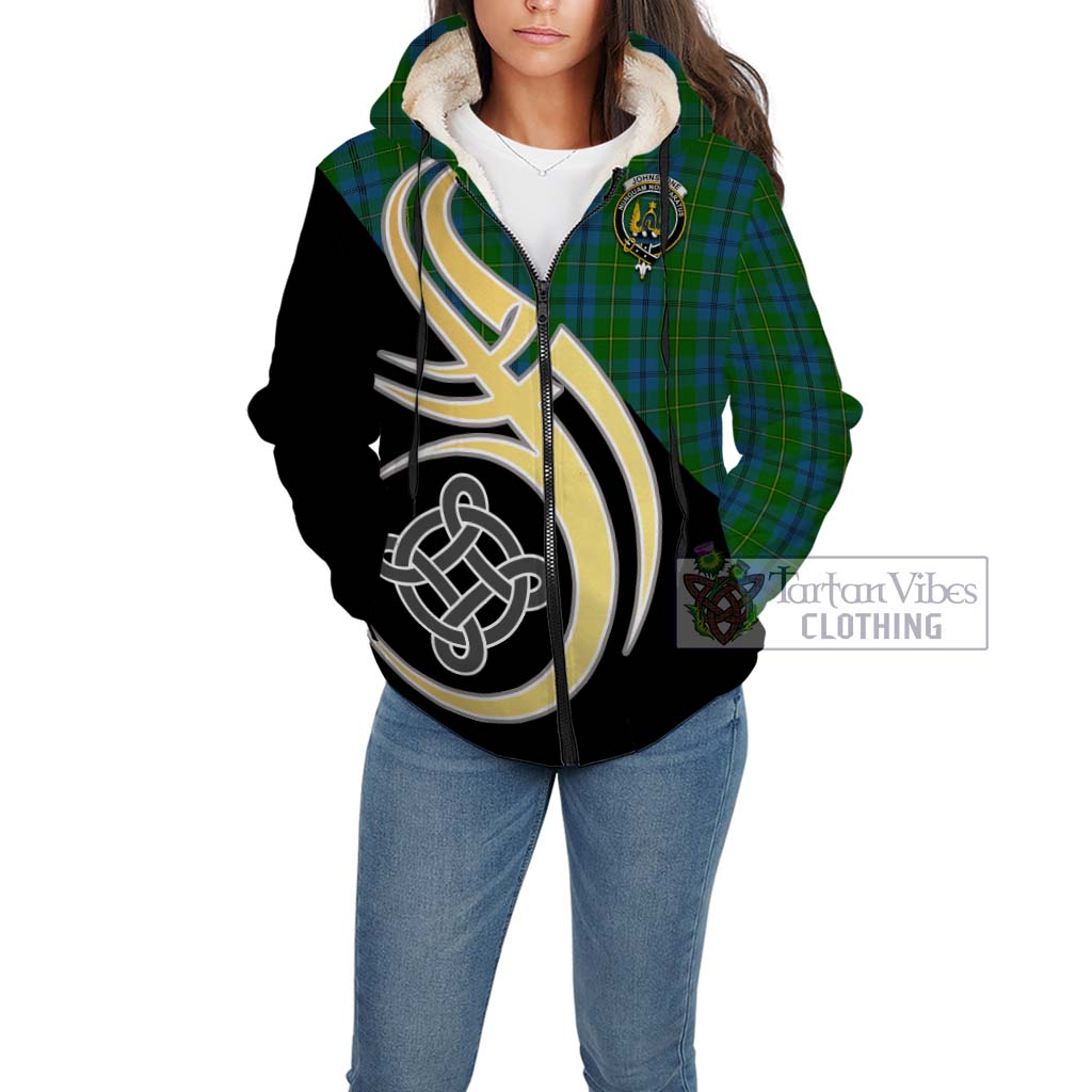 Johnstone (Johnston) Tartan Sherpa Hoodie with Family Crest and Celtic Symbol Style Unisex - Tartan Vibes Clothing