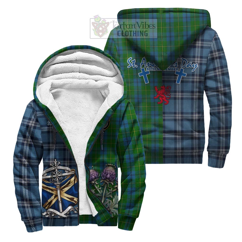 Tartan Vibes Clothing Johnstone (Johnston) Tartan Sherpa Hoodie Happy St. Andrew's Day Half Tartan Style