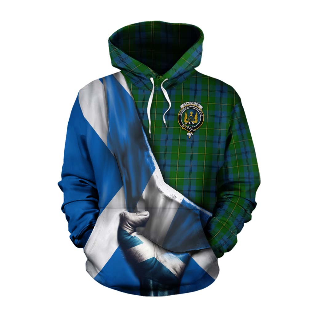 Tartan Vibes Clothing Johnstone (Johnston) Tartan Cotton Hoodie with Family Crest Scotland Patriotic Style