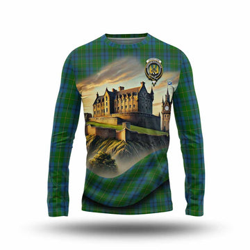 Tartan Vibes Clothing Johnstone (Johnston) Tartan Family Crest Long Sleeve T-Shirt with Scottish Ancient Castle Style