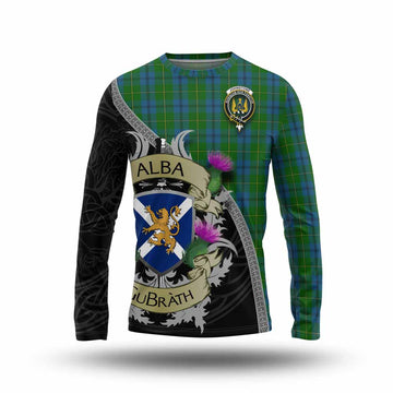 Tartan Vibes Clothing Johnstone (Johnston) Tartan Family Crest Long Sleeve T-Shirt Lion Rampant Royal Thistle Shield Celtic Inspired
