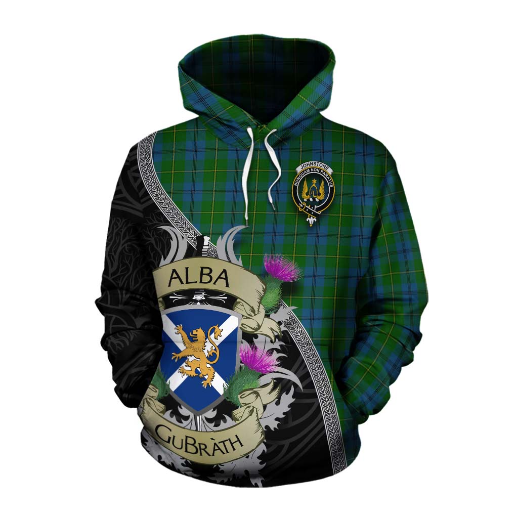 Tartan Vibes Clothing Johnstone (Johnston) Tartan Family Crest Cotton Hoodie Lion Rampant Royal Thistle Shield Celtic Inspired
