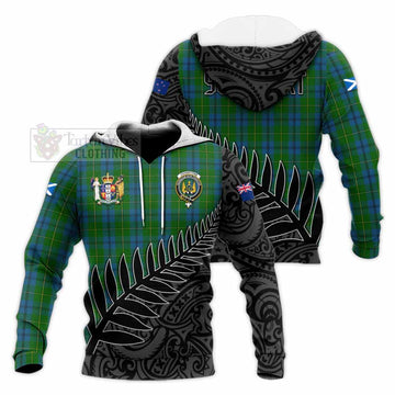 Tartan Vibes Clothing Johnstone (Johnston) Crest Tartan Knitted Hoodie with New Zealand Silver Fern Half Style