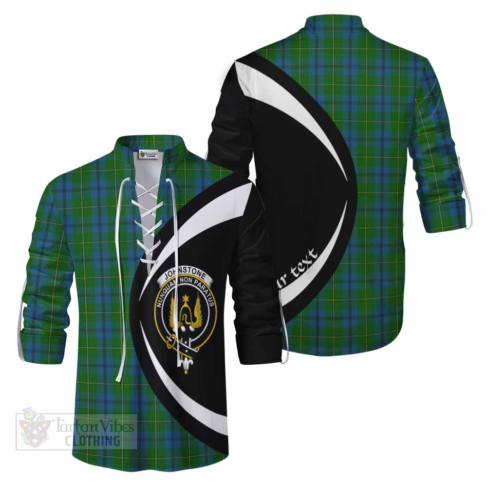 Tartan Vibes Clothing Johnstone (Johnston) Tartan Ghillie Kilt Shirt with Family Crest Circle Style