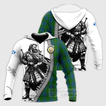 Tartan Vibes Clothing Johnstone (Johnston) Tartan Clan Crest Knitted Hoodie with Highlander Warrior Celtic Style