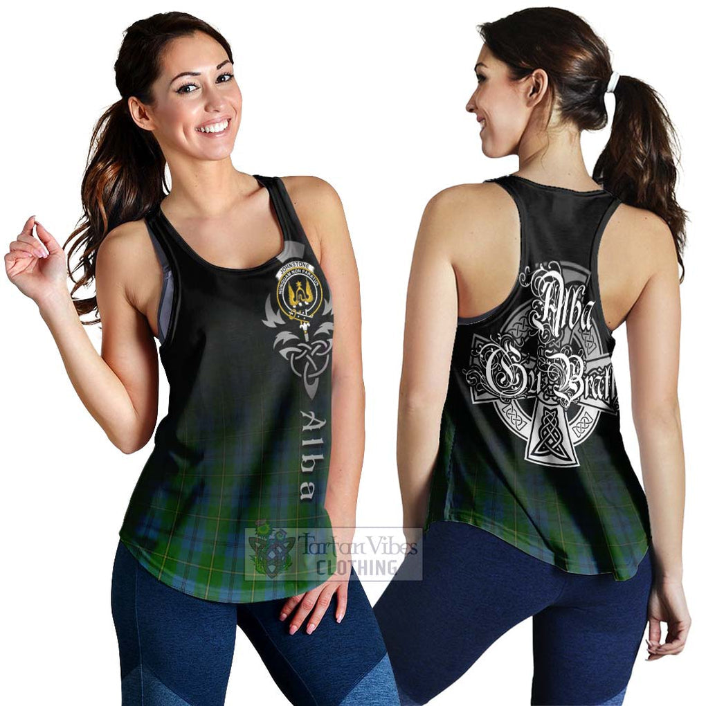 Tartan Vibes Clothing Johnstone (Johnston) Tartan Women's Racerback Tanks Featuring Alba Gu Brath Family Crest Celtic Inspired