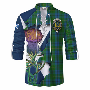 Johnstone (Johnston) Tartan Family Crest Ghillie Kilt Shirt Scottish Thistle Celtic Inspired