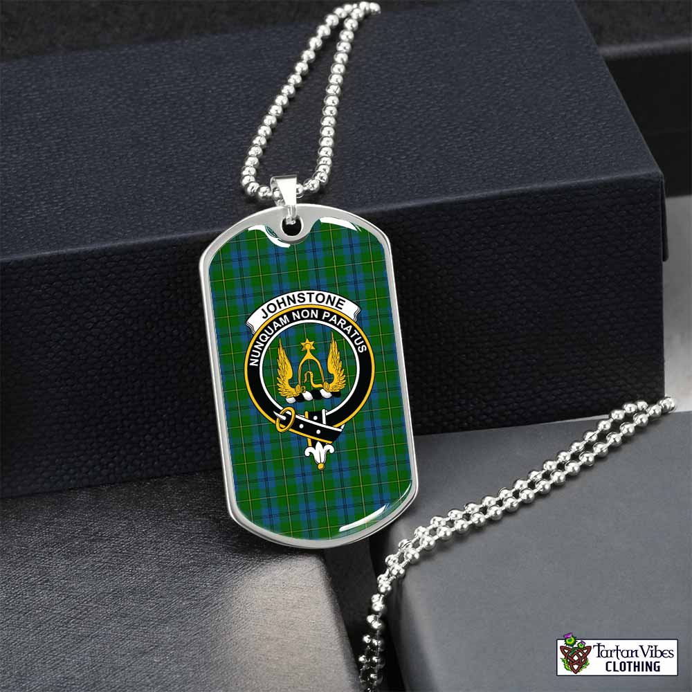 Tartan Vibes Clothing Johnstone (Johnston) Tartan Dog Tag Necklace with Family Crest