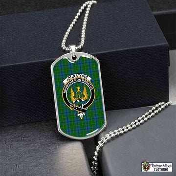 Tartan Vibes Clothing Johnstone (Johnston) Tartan Dog Tag Necklace with Family Crest