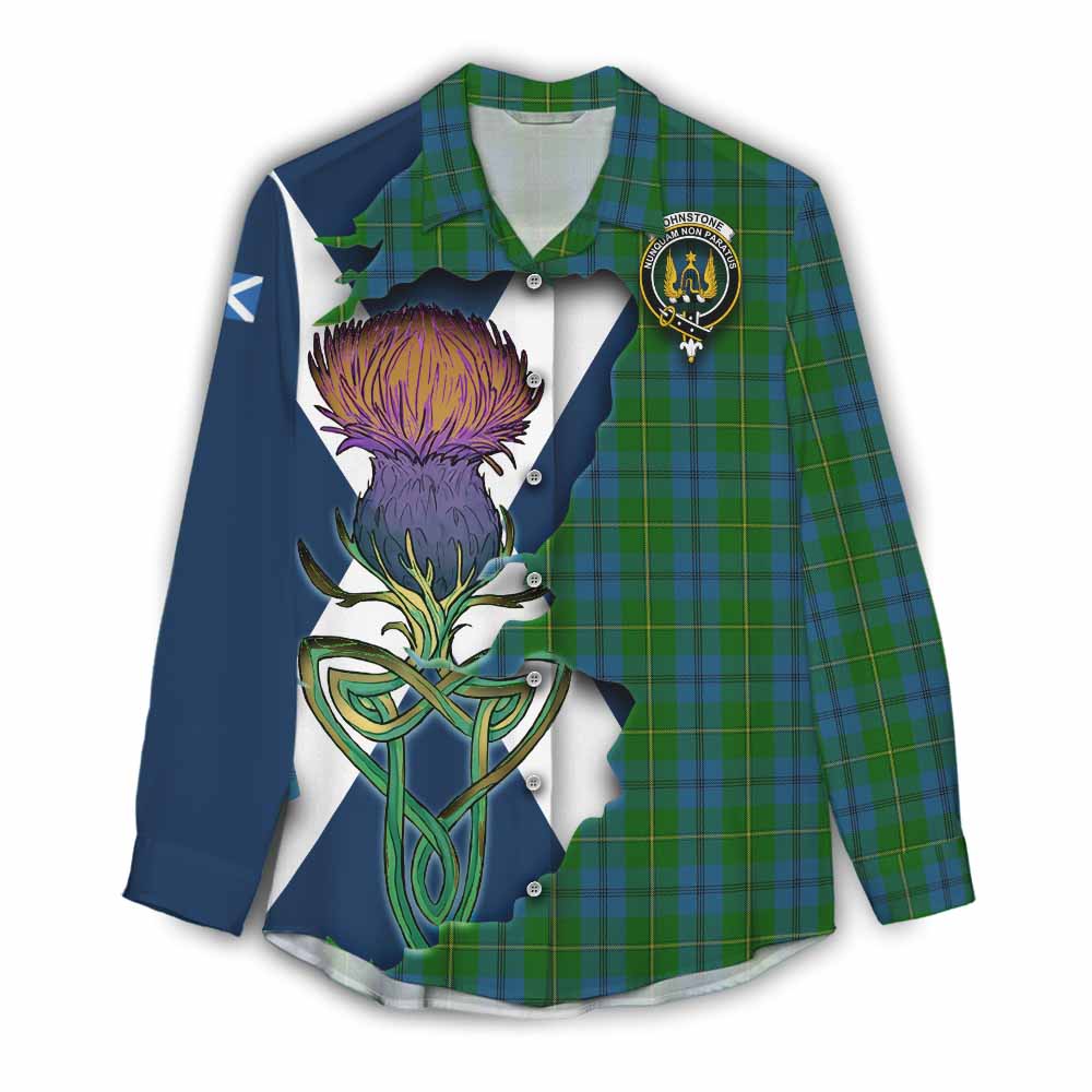 Tartan Vibes Clothing Johnstone (Johnston) Tartan Family Crest Women's Casual Shirt Scottish Thistle Celtic Inspired