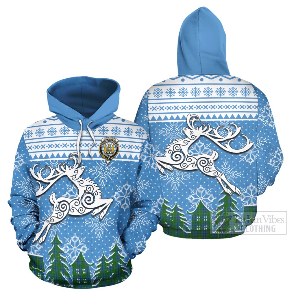 Tartan Vibes Clothing Johnstone (Johnston) Clan Christmas Hoodie Celtic Reindeer Style
