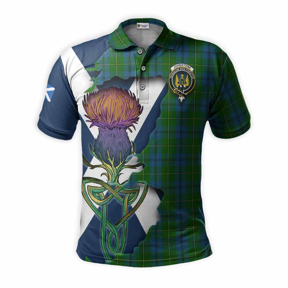 Tartan Vibes Clothing Johnstone (Johnston) Tartan Family Crest Polo Shirt Scottish Thistle Celtic Inspired