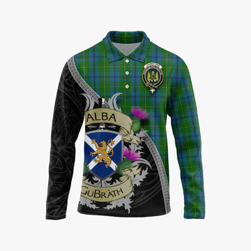 Johnstone (Johnston) Tartan Family Crest Long Sleeve Polo Shirt Lion Rampant Royal Thistle Shield Celtic Inspired