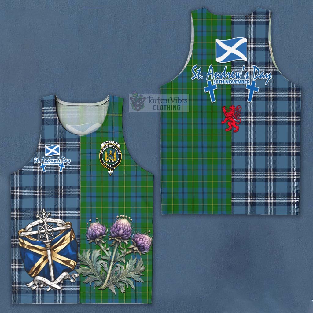 Tartan Vibes Clothing Johnstone (Johnston) Tartan Men's Tank Top Happy St. Andrew's Day Half Tartan Style